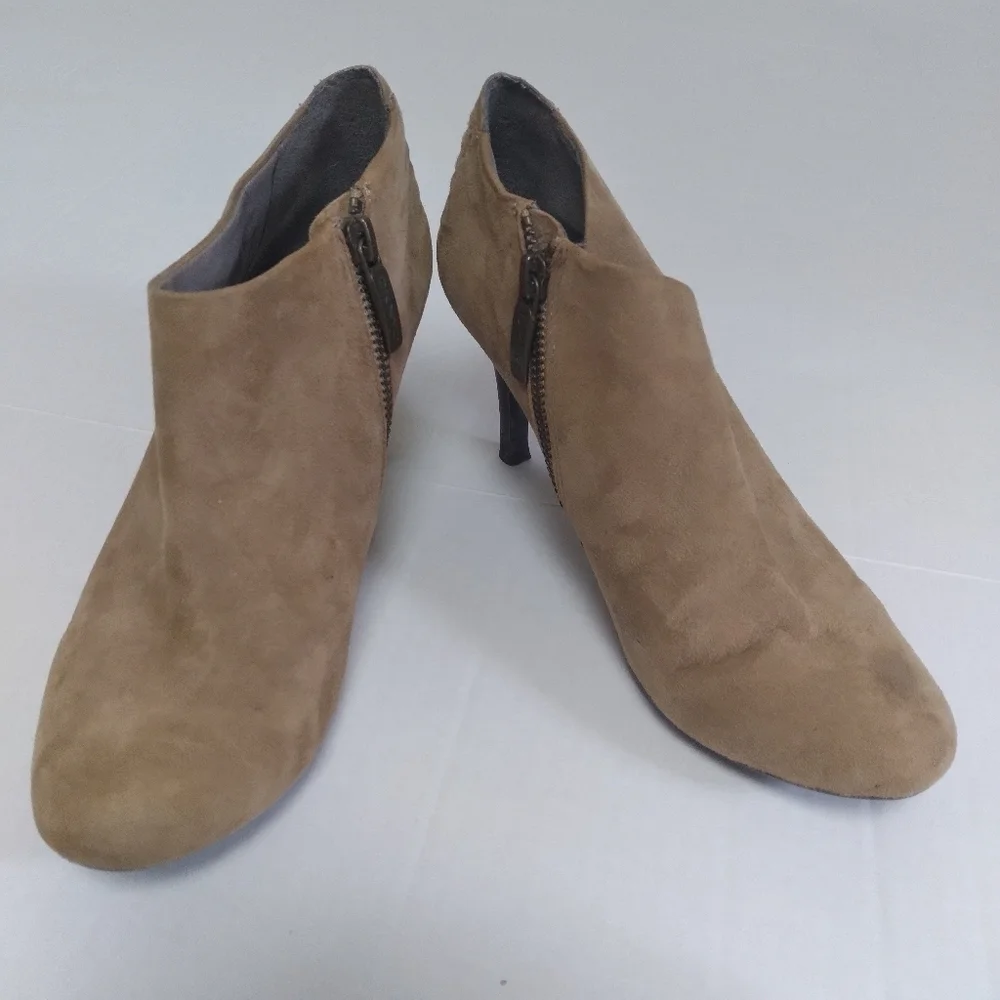 DKNYC Side Zip Taupe Stiletto Heeled Ankle Boots